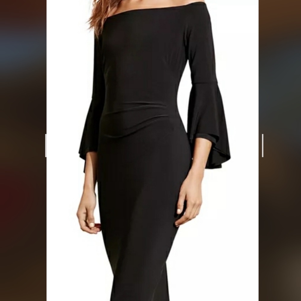 Ralph Lauren Black One-Shoulder Bell Sleeve Dress